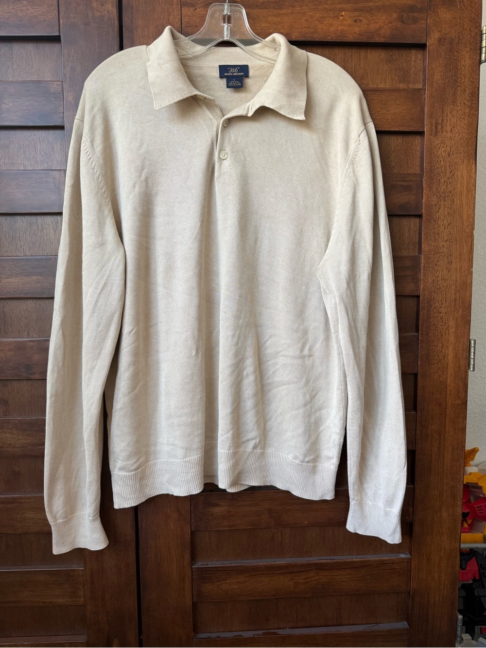 Brooks Brothers 346 Men's Silk Cotton Blend Cream Long-Sleeve Polo Sweater